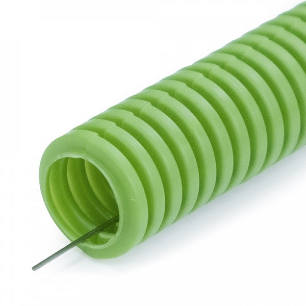 Труба гофрированная ПВХ лёгкая 350 Н зелёная с/з d20 мм (100м/уп)