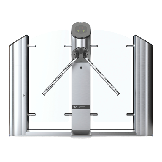 Турникет с картоприемником. Корпус из шлифованной нерж. стали; планки из шлифованной нерж.стали; пульт д/у; автоматич. функция «Антипаника»; встроенный в тумбу картоприемник; 2 стекла-стенки