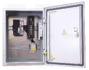 Уличный коммутатор на базе уличной станции OSNOVO OS-341. Порты: 6 x FE (10/100Base-T) с PoE (до 30W) + 2 x FE (10/100Base-T) с PoE (до 60W) + 1 x GE (10/100/1000Base-T) + 2 x GE SFP (1000Base-X). Суммарный бюджет PoE до 240W. 