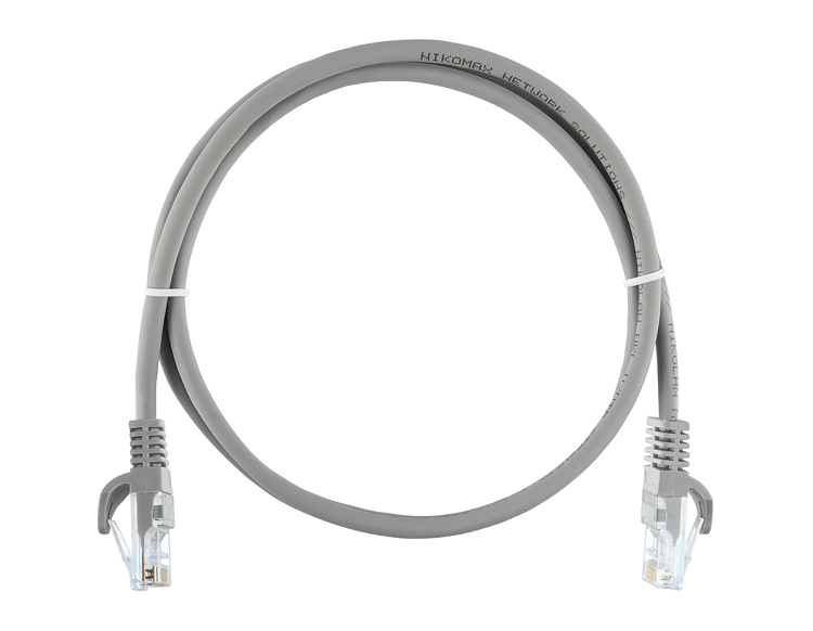 Патч-корд 0,3 метра U/UTP 4 пары, Кат.5е, LSZH нг(А)-HFLTx, серый, Essential Line, 100МГц, 2хRJ45/8P8C, T568B, заливной, с защитой защелки, многожильный, BC (чистая медь), 25AWG (7x0,175мм)