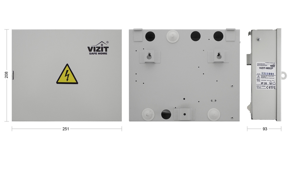 Монтажный бокс для установки в нем БПД, БУД, БКМ, VIZIT-TU, БК, РВС, БП. Сетевая розетка. Защитное заземление. Вентиляция. Габаритные размеры 251х208х93. Устанавливается на стену.