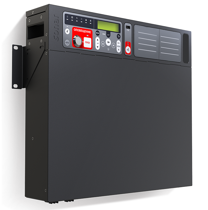 Прибор управления оповещением пожарный,&nbsp;&nbsp;мощность 500 Вт, 1 зона/2 линии оповещения, прием сигнала от ОПС по "СК", установка на стену