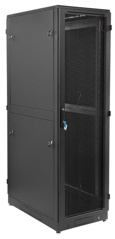 Шкаф телекоммуникационный напольный 42U (600 × 1000) дверь перфорированная, задние двойные перф., цвет черный