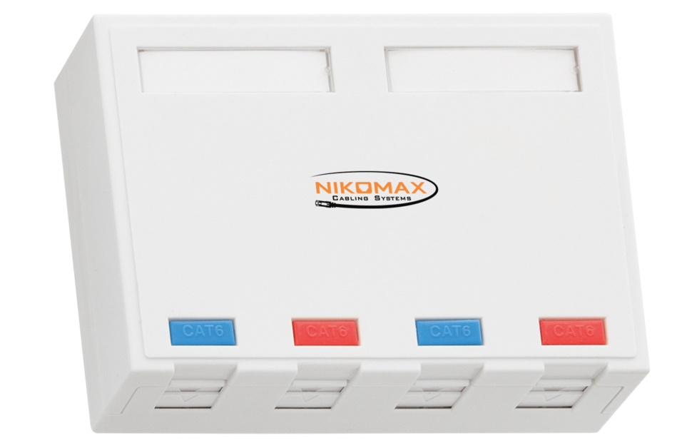 Корпус настенной розетки, 4 порта, под модули-вставки типа Keystone, со шторками, белый