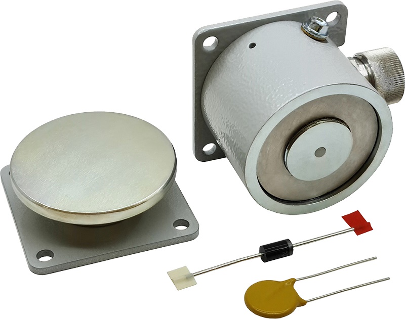 Удерживающий взрывозащищенный электромагнитный замок, 1Ex mb IIC T5 Gb X / Ex mb IIIC T80 °C Db X. Сила удержания 50 кг, 12 В DC, 350 мA, -40...+50 ˚С, габаритные размеры корпуса с пластиной корпуса 60х60х45 мм, габаритные размеры якоря 60х60х21 мм, длина кабеля 2 метра, вариант прокладки кабеля: в металлорукаве.