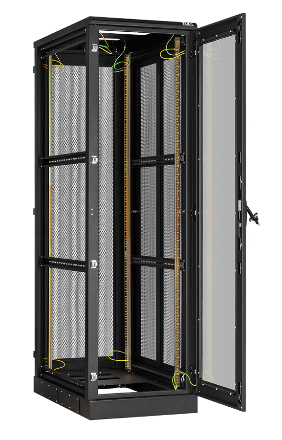 Напольный шкаф 19", 24U, стеклянная передняя дверь, боковые перфорированные стенки и задняя дверь Ш600хВ1280хГ1000мм, в разобранном виде, черный