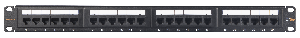 Коммутационная панель 19", 1U, 24 порта, Кат.5e (Класс D), 100МГц, RJ45/8P8C, 110/KRONE, T568A/B, неэкранированная, с органайзером, черная