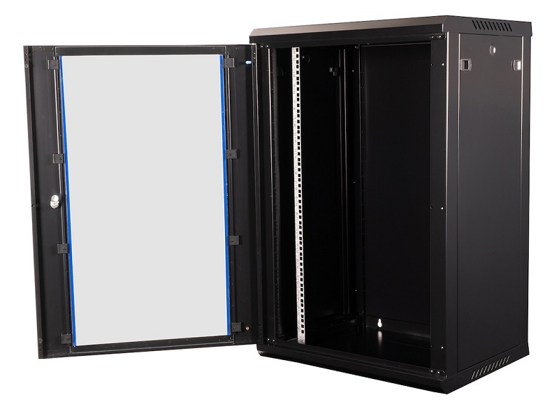 Шкаф 19" телекоммуникационный настенный, 18U 901х600х450 мм, дверь стекло, черный