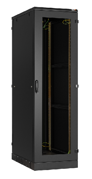Напольный шкаф 19", 24U, стеклянная дверь, боковые цельнометаллические стенки и задняя дверь Ш600хВ1280хГ800мм, в разобранном виде, черный