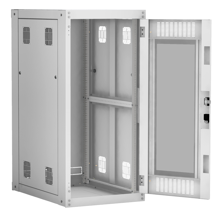 Напольный шкаф 19", 24U, стеклянная дверь, цельнометаллические стенки, Ш600хВ1242хГ800мм, в разобранном виде, серый