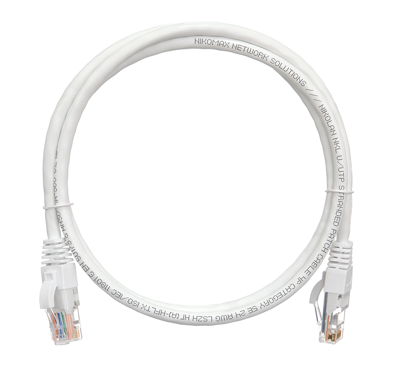 Коммутационный шнур U/UTP 4 пары, Кат.5е, 2хRJ45/8P8C, T568B, Molded, PVC, белый, 1м