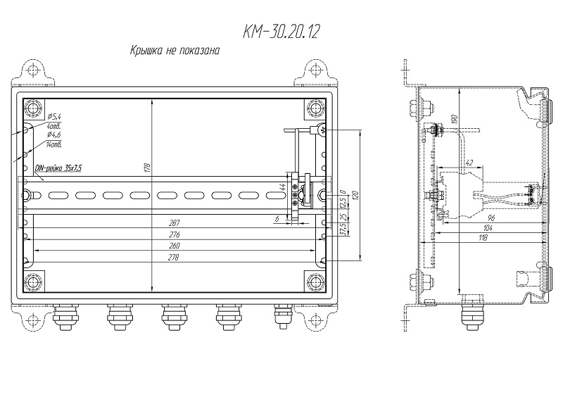 Коробка монтажная из листовой стали 1,2мм (грунтовка, порошковое покрытие) с 35 мм DIN-рейкой. -60°÷ +70°С. IP66. 300х200х123мм