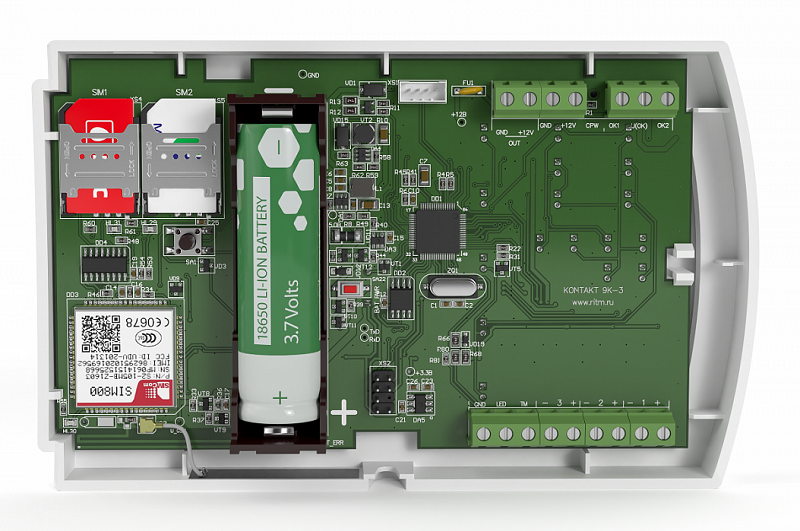 Прибор охранный с клавиатурой и GSM коммуникатором, 2 SIM карты (CSD, GPRS, SMS собственнику, SMS ContactID), работа с ПО GEO.RITM; внешняя GSM антенна SMA; 3 ШС "сухой контакт" или 6 резистивных ШС; до 6 разделов