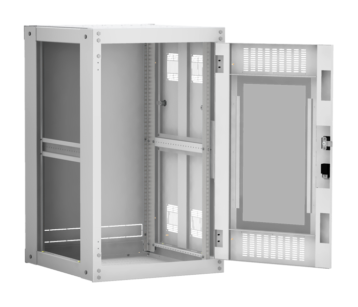 Напольный шкаф 19", 18U, стеклянная дверь, цельнометаллические стенки, Ш600хВ974хГ600мм, в разобранном виде, серый