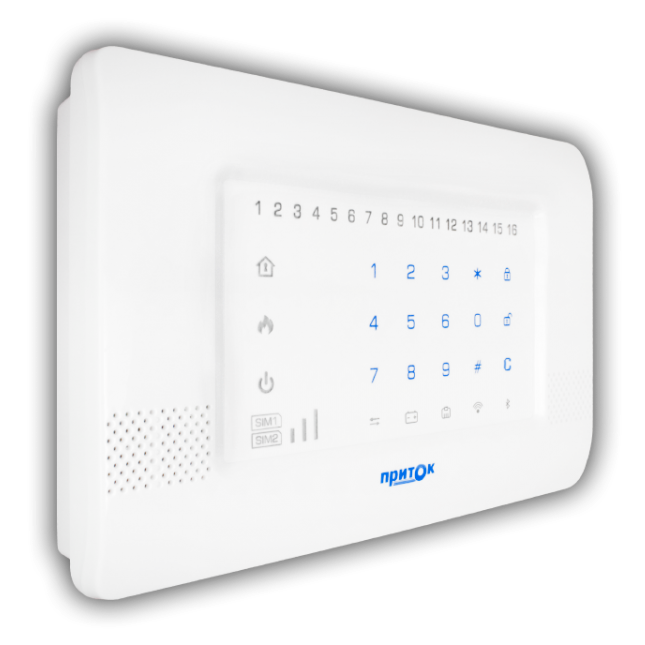 Контроллер охранно-пожарный, 16 шлейфов, Основной канал Ethernet, Пластиковый корпус, клавиатура сенсорная, Модуль GSM - 2G.