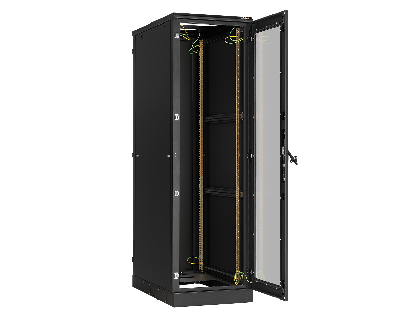 Напольный шкаф 19", 33U, стеклянная дверь, боковые цельнометаллические стенки и задняя дверь Ш600хВ1660хГ800мм, в разобранном виде, черный