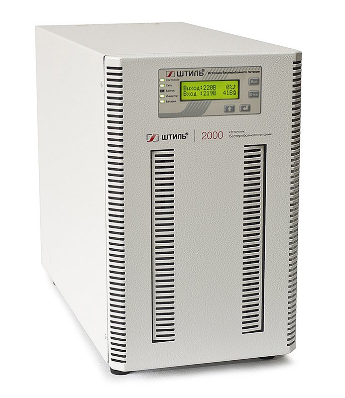 Источник бесперебойного питания напольный, on-line (с двойным преобразованием), чистая синусоида, 2000 ВA (1800 Вт); U-вх.220 В; под внешние аккумуляторы, U-акб.72 В, I-заряд.4 А; ЖК-дисплей; выходные разъёмы - IEC-320-C13 (3 шт.), EURO F-type с заземлением (2 шт.), IEC-320-C19 (1 шт.); холодный старт, совместим с генератором; IP20, t-раб.+5...+40°C, 346х210х443 мм