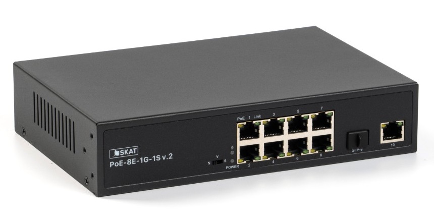 Коммутатор неуправляемый PoE Plus, мощность 150Вт, порты: 8-Ethernet, 1-Uplink, 1-SFP