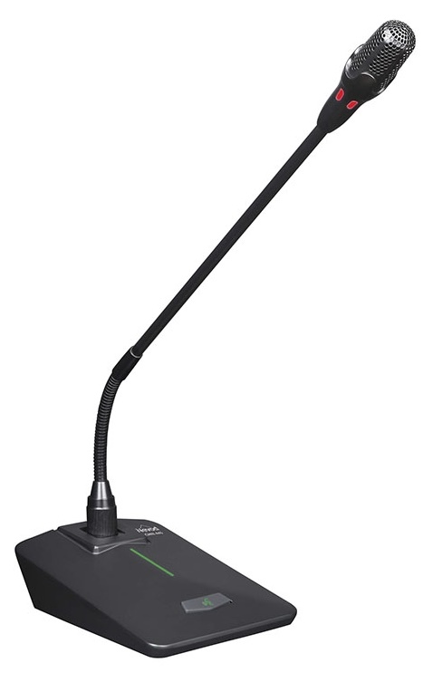 Микрофон настольный со световой индикацией. Микрофон "Goose neck" - 445 мм. Тип капсюля: конденсаторный, кардиодный. Питание: 3В (2*АА) / 48В. Частотный диапазон: 30-20000 Гц. Выходное сопротивление: 75 Ом. Кабель XLR F-XLR M 7м в комплекте.