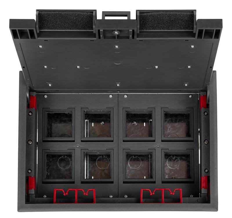 Лючок напольный, 16 модулей, горизонтальный, пластиковая крышка, серый