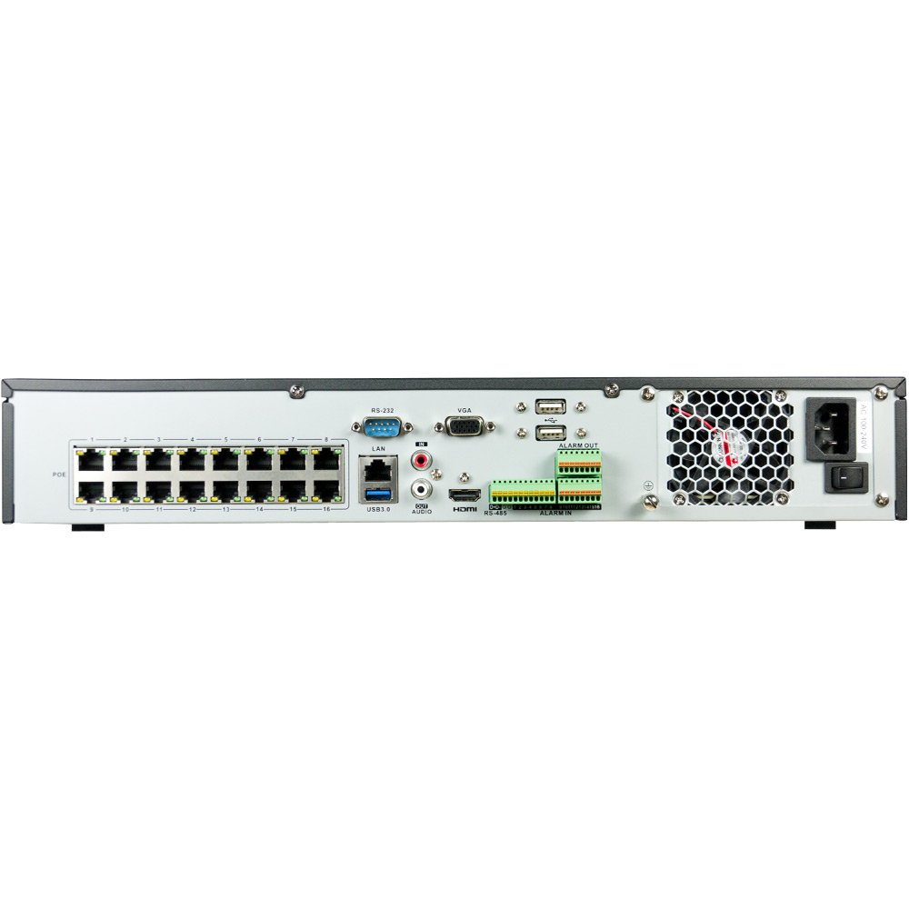 Сетевой видеорегистратор для IP-видеокамер под управлением TRASSIR OS (Linux) с 16-ю портами PoE. Регистрация и воспроизведение до 16 IP видеокамер