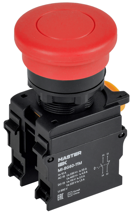 Кнопка "Грибок" с фиксац. d=22мм 1NO+1NC красная MASTER IEK