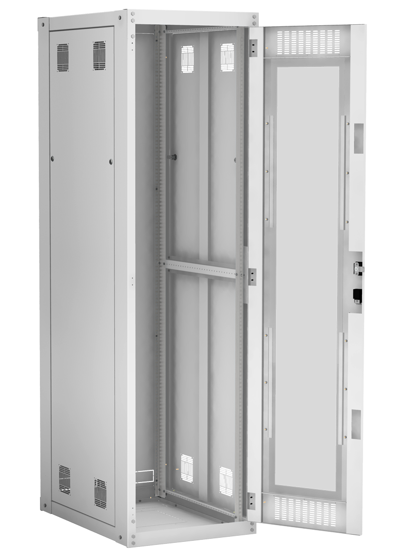 Напольный шкаф 19", 42U, стеклянная дверь, цельнометаллические стенки, Ш600хВ2042хГ800мм, в разобранном виде, серый