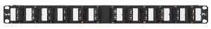 Коммутационная панель 19", 1U, 24 угловых порта, Кат.6 (Класс E), 250МГц, RJ45/8P8C, 110/KRONE, T568A/B, неэкранированная, с органайзером, черная