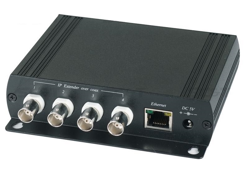 Коммутатор Ethernet (4 входа / 1 выход). Предназначено для объединения Ethernet-сигналов от 4-х устройств, переданных по коаксиальному кабелю на расстояние до 200 м, в 1 IP-канал.