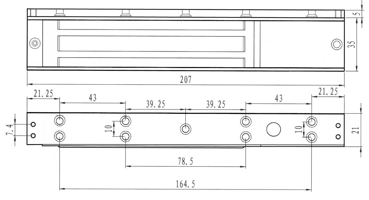 Электромагнитный замок, мониторинг, СИД, внутреннее исполнение, 12 VDC / 300мА или 24VDC / 150мА, усилие 180 кг.