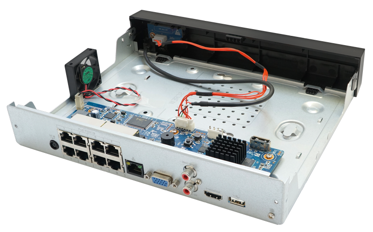 IP Видеорегистратор до 8х каналов с PoE (IEEE802.3at/af); 80 Мбит/с; разрешение записи до 12Мп; Smart H.265/H.264/MJPEG; 1 SATA порт 16Tб; 2 USB2.0;&nbsp;&nbsp;Compact 1U; DC48V/2A; -10°C~+55°C