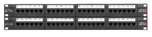 Коммутационная панель 19", 2U, 48 портов, Кат.5e (Класс D), 100МГц, RJ45/8P8C, 110/KRONE, T568A/B, неэкранированная, с органайзерами, черная