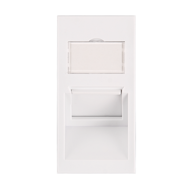Вставка, 22,5x45мм, 1 порт, Кат.5e (Класс D), 100МГц, RJ45/8P8C, 110/KRONE, T568A/B, неэкранированная, наклонная, со шторками, белая