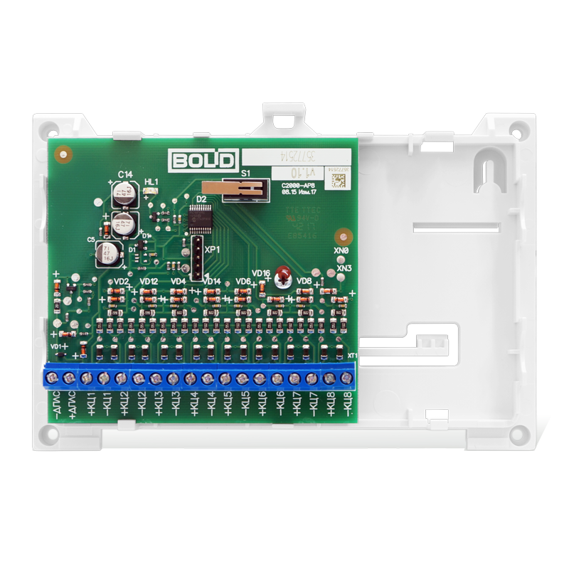 Адресный расшир.на восемь шлейфов с контролем на замыкание и обрыв. Питается от двухпров. линии, передает состояние шлейфов через «С2000-КДЛ» на пульт&nbsp;&nbsp;«С-2000» или ЭВМ