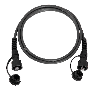 Индустриальный коммутационный шнур F/UTP 4 пары, Кат.6 (Класс E), 250МГц, 2хRJ45/8P8C, T568B, многожильный, BC (чистая медь), 26AWG (7х0,160мм), IP67, с защитными крышками, PUR, черный, 2м