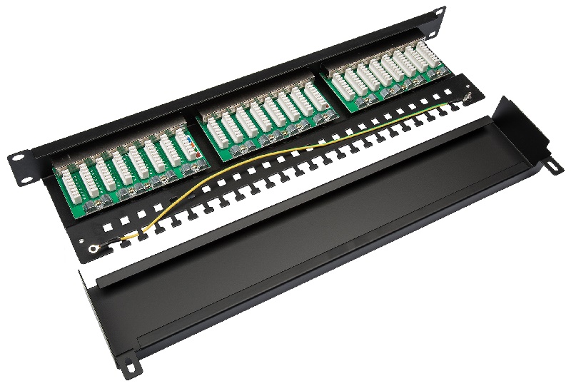 Панель коммутационная кат.5е, STP, 19", 1U, 24хRJ45, 568A/В, черный