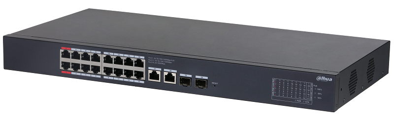 16-портовый гигабитный PoE коммутатор с функцией облачного управления, Порты: 16 RJ45 10/100/1000Мбит/с (PoE/PoE+/Hi-PoE),&nbsp;&nbsp;2 RJ45 10/100/1000Мбит/с (uplink), 2 SFP 1000Мбит/с (uplink); мощность PoE: порты 1~2 до 90Вт, порты 3~16 до 30Вт, суммарно до 135Вт; PoE watchdog, передача до 250м; питание: 100~240В(AC)