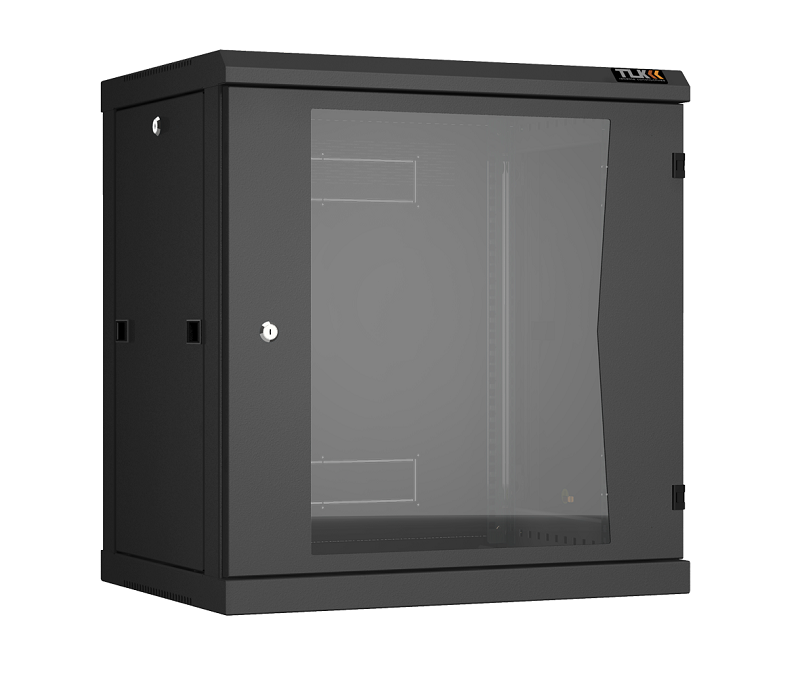 Настенный разборный шкаф TLK 19", 12U, стеклянная дверь, Ш600хВ636хГ450мм, 2 пары монтажных направляющих, черный