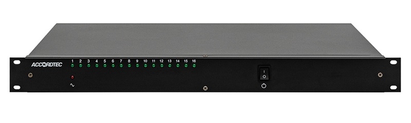 AT-12/150 Источник питания для установки в стойку 19". 1U. Uвх. AC 110-250, Количество выходов 16 х 1 А.