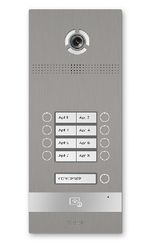 Вызывная панель на 8 абонентов. Поддержка технологии "UKEY": 3D идентификация по распознаванию лиц - 6000 лиц. Память до 20 000 идентификаторов (ключей). Цифровая IP камера: 1.3 Мп, Врезной монтаж. IP65. -40 до +65 °C. Цвет - серебро