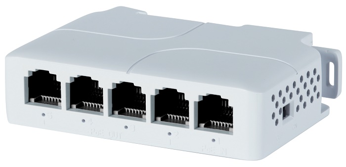 Повторитель POE, 4 POE порта (10/100 Мбит/с), 1 RJ-45 Uplink порт (10/100 Мбит/с), бюджет на порт 2 до 60 Вт, бюджет на порты 3-5 до 30 Вт, общий бюджет до 90 Вт.