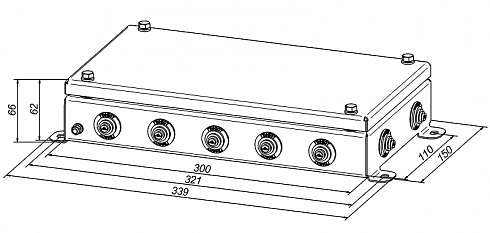Коробка монтажная огнестойкая IP55, 14 вводов,&nbsp;&nbsp;фарфоровый клеммник 28 контактов до - 3 мм кв., 150х300х60 мм, Сталь оцинкованная 1,2 мм с полимерным покрытием (белый)