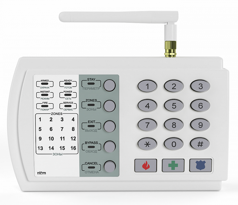 Объектовый прибор в корпусе клавиатуры; 6 ШС (3 пожарных ШС); 2 выхода типа "ОК"; каналы передачи данных: GSM (CSD, GPRS, SMS собственнику, SMS ContactID) (2 SIM-карты)