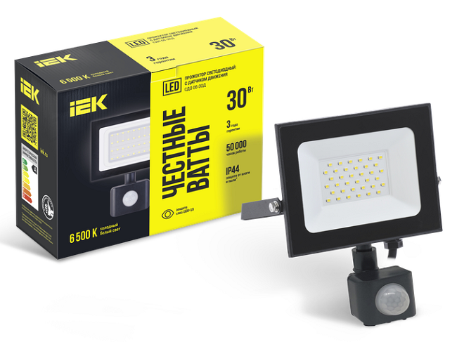 Прожектор СДО 06-30Д светодиодный черный с ДД IP54 6500K