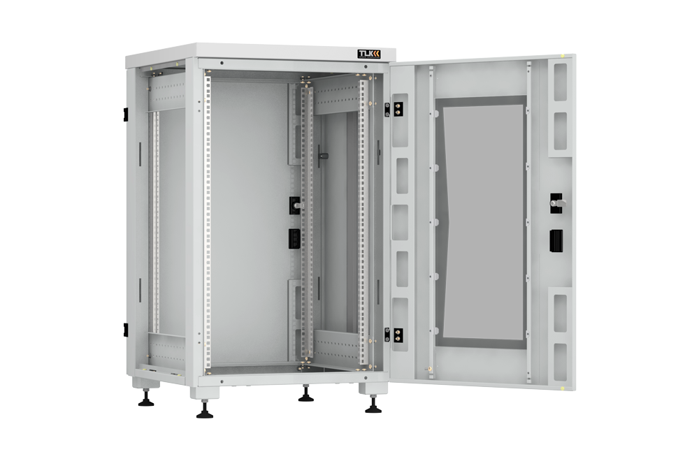 Напольный шкаф серии 19", 18U, стеклянная дверь, цельнометаллические стенки и задняя дверь, Ш600хВ974хГ600мм, в разобранном виде, серый