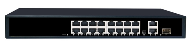 Коммутатор неуправляемый, 16*10/100Мбит/с PoE (af/at), 2*10/100/1000Мбит/с RJ45, 1*100/1000Мбит/с SFP, DC52V/4.8A, PoE бюджет 250W