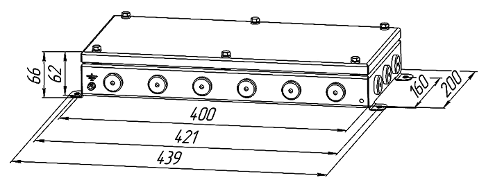 Коробка монтажная общепромышленные, оцинкованная сталь 1,2мм, IP66, 200х400х62 мм, 18 вводов, диаметр присоединяемого кабеля: М20 (8-13), (Р) - резиновый ввод