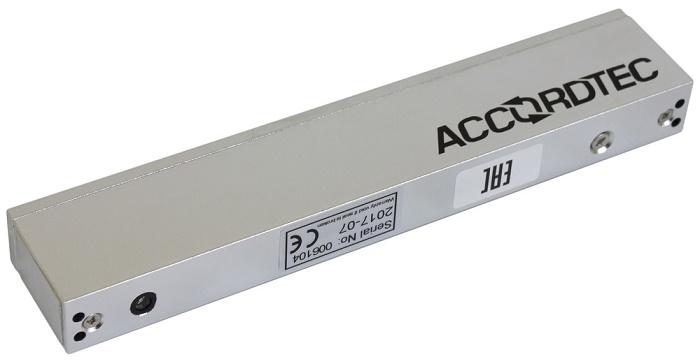 Электромагнитный замок, 12V/24V DC, 0,3 A, усилие 180 кг,  207x37x21 мм. Масса 1130 г., офисный дизайн, планка в комплекте, световая индикация, датчик Холла состояния замка (выход реле НО, НЗ), датчик положения двери (геркон). -40°С…+40°С, Комплектация: БЕЗ ПЛАНКИ, БЕЗ УГОЛКА