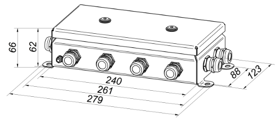 Коробка монтажная общепромышленные, оцинкованная сталь 1,2мм, IP66, 123х240х60 мм, 12 вводов