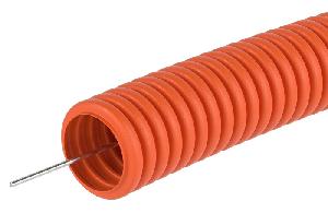 Труба ПНД гибкая гофр. д.25 мм, лёгкая с протяжкой, 50 м, цвет оранжевый